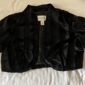 White House Black Market Black Cropped Faux Fur Shrug M